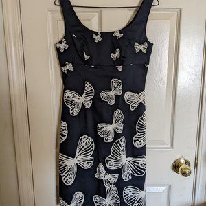 Talbots | Butterfly Print Sheath Dress Black and Beige size 4 petite
